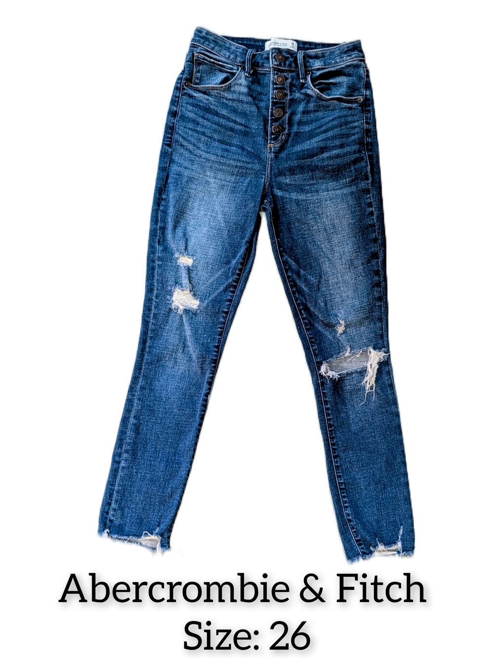 Abercrombie & Fitch Women's Distressed High-Rise Blue Jeans - Size 26